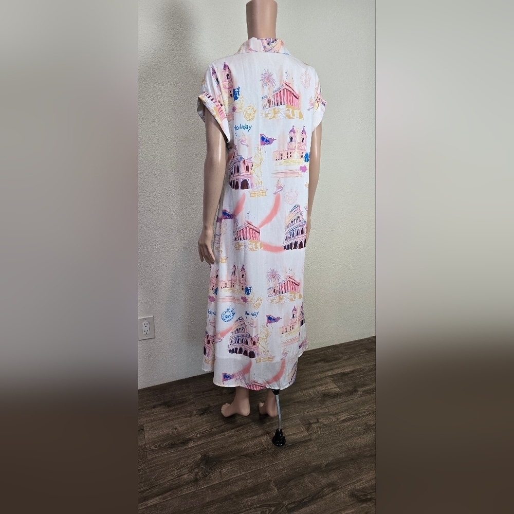 Beulah Style 70’s Rome Shirt Dress Size Small Whit Pockets - Picture 10 of 13